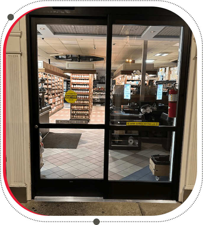 A large open door in the middle of a store.